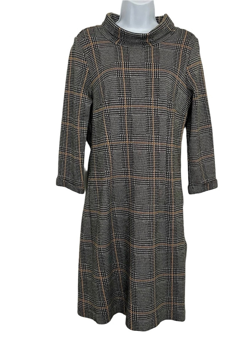 Tom Tailor Classic Houndstooth 1/2 Sleeve Funnel Neck Mini Dress EU 40/ US 8 - Picture 2 of 16